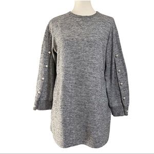 Zara Women’s Size Medium Tunic Sweater Heather Gray Pearl Button Sleeves‎